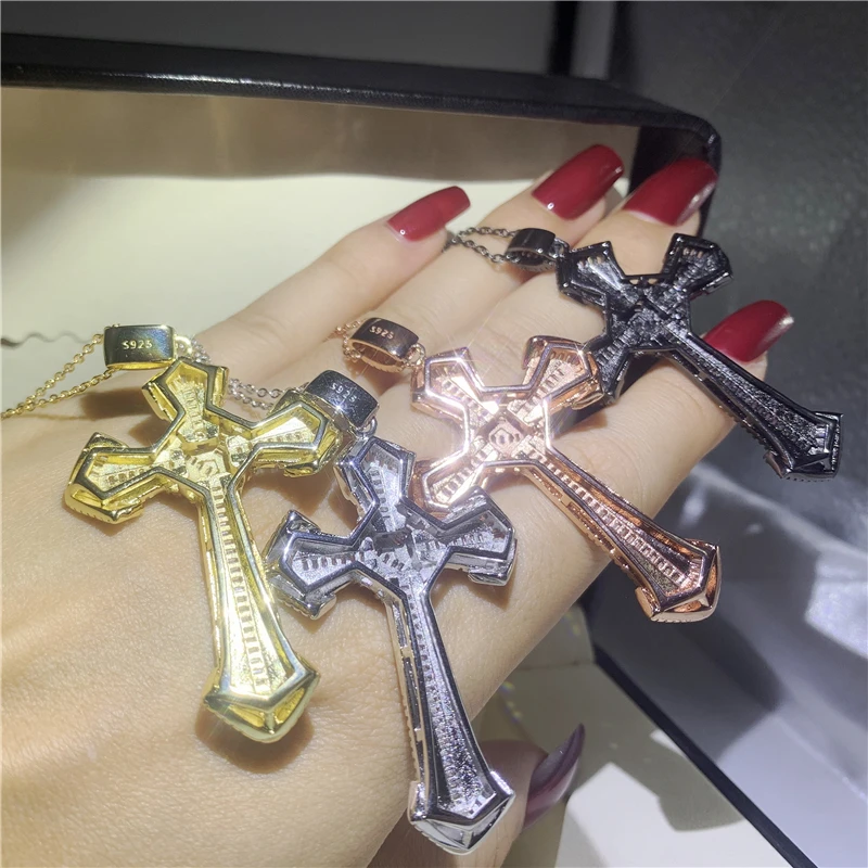 Роскошные подвески с большим крестом, 24 стиля, 5А, циркон, Cz, 925 пробы, серебро, свадебная подвеска с ожерельем для женщин и мужчин, вечерние ювелирные изделия