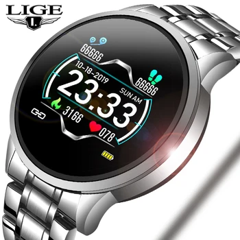 

LIGE Steel Belt Smart Watch Men Heart Rate Blood Pressure Fitness Tracker Pedometer Multifunction Sport Waterproof Smartwatch