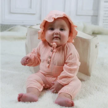 

Pure Cotton Newborn Toddler Infant Baby Boy Girl Jumpsuit Romper With Hat Casual Clothes Sleepsuit 2pcs Outfits 0-24M