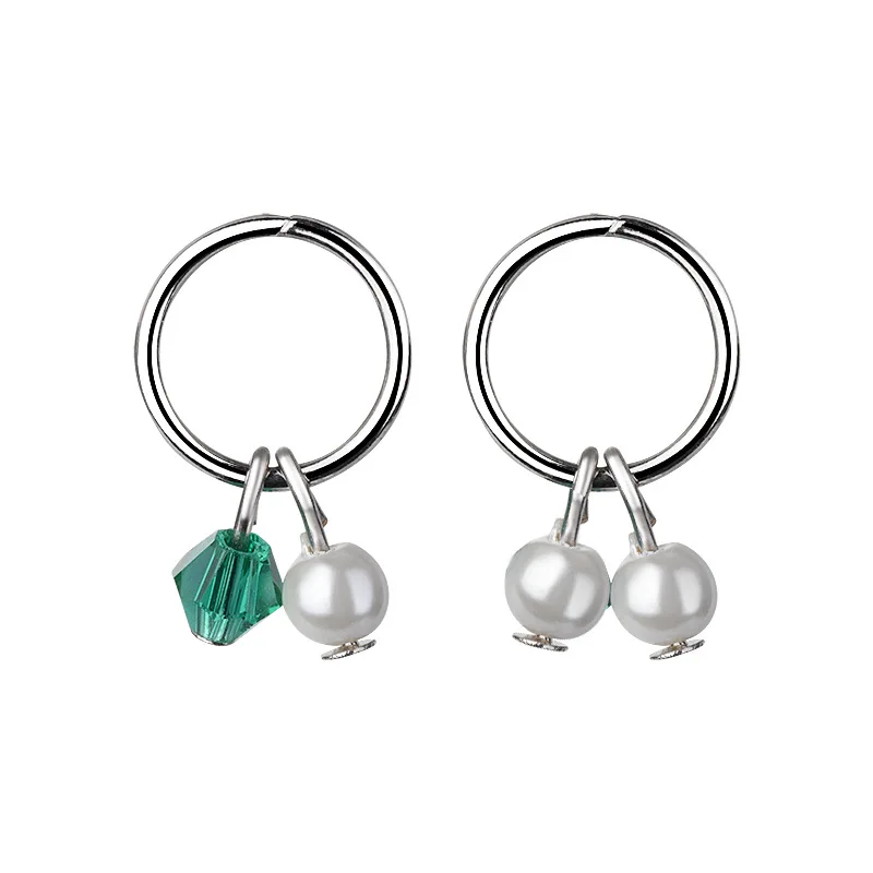 Fashion Asymmetric Emerald Clip Earrings for Women Simulated Pearl Jewelry Round Circle Ear Gift For Wedding | Украшения и