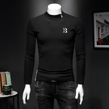 Популярная в Европе и Америке Мужская футболка осень зима буквы в вышивка длинный рукав водолазка модные рубашки C23