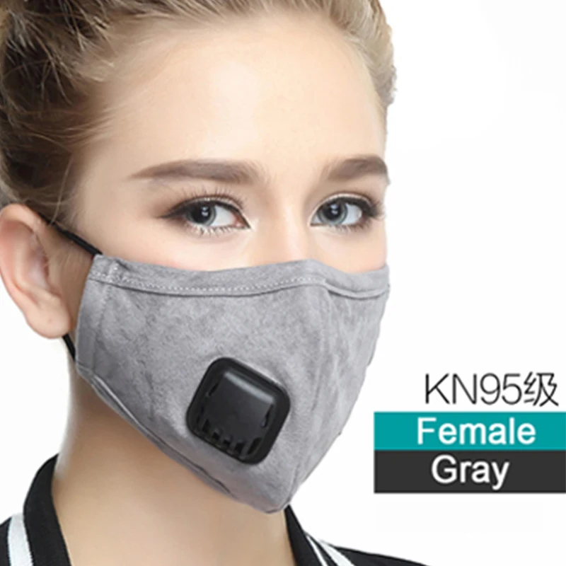 Хлопок пыль грипп лицо рот маска зима бег пыли маска угольный фильтр Медицинский анти PM2.5 с фильтром хлопок лист и клапаны - Цвет: Female gray