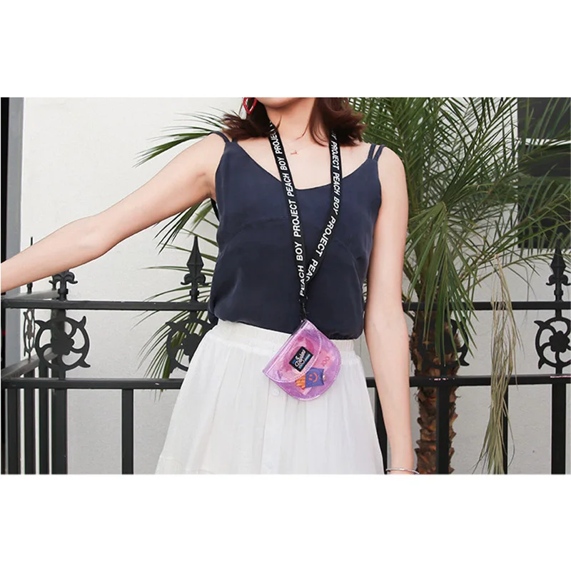 

Transparent Wallet Semi-circular Shiny Girly Style Mini Purse Bag with Strap FO Sale