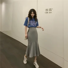 Новая женская юбка, высокая талия, тонкая, английская, американская, 34 компоненты, хвост, Длинная посылка, ягодицы, юбки, серый, черный, 022