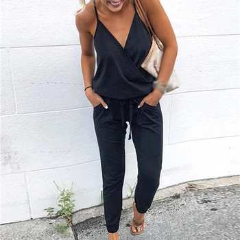 

Ladies Clubwear Spaghetti Strap Romper Tie Front Bodysuit Beach Jumpsuit Casual