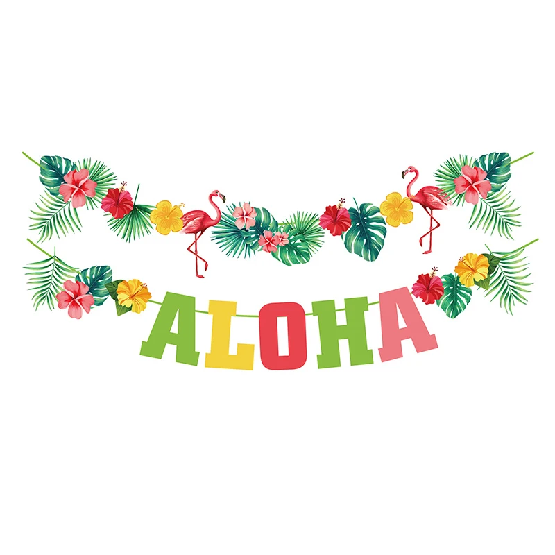 Hawaii Aloha Happy Birthday Banner Flamingo Hawaiian Tropical Party Decor Luau Summer Party Supplies Latex Balloons Cake Toppers