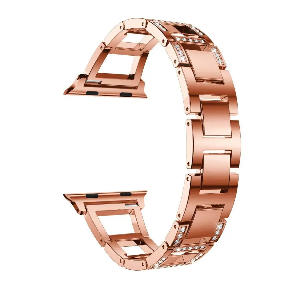 Rose Gold Браслет из нержавеющей стали для Apple Watch, версия 1, 2, 3, 42 мм, 38 мм, версия браслет ремешок алмазный обруч для ремешки для часов iwatch Для мужчин Для женщин носки - Цвет: Rose Gold