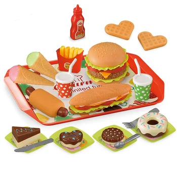

DIY Children Simulation Food Hamburger Hotdog Kitchen Toy Set Pretend Play Miniature Snack Burger Educational Toys For Girl Kids