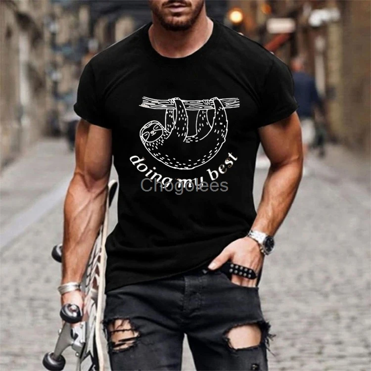 Funny Sloth Doing My Best Print T Shirt Mens Women Summer Casual Short Sleeve Fashion Solid Color T-shirts | Мужская одежда