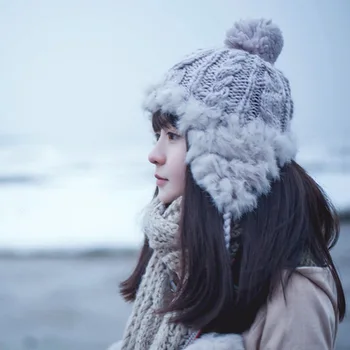 

Ear Flaps Winter Bomber Hat Women Russian Ushanka Aviator Trapper Snow Skiing Caps Earflap Winter Rabbit Fur Bomber Hat