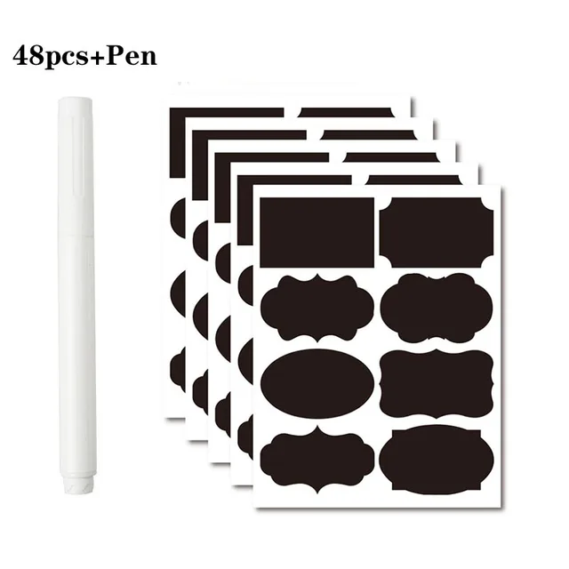 36-54pcs/Set Erasable Blackboard Sticker Craft Kitchen Jars Organizer Labels Chalkboard Chalk Board Sticker Black Board 5x3.5cm 48pcs 8 shapes