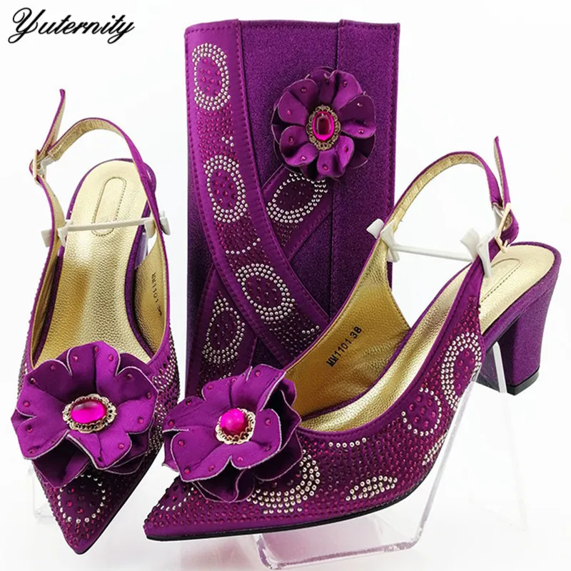 

Yuternity 2020 Style Fashion Applique High Heels Shoes And Bags Set Italian Woman Shoes With Matching Bag Set For Party Dress