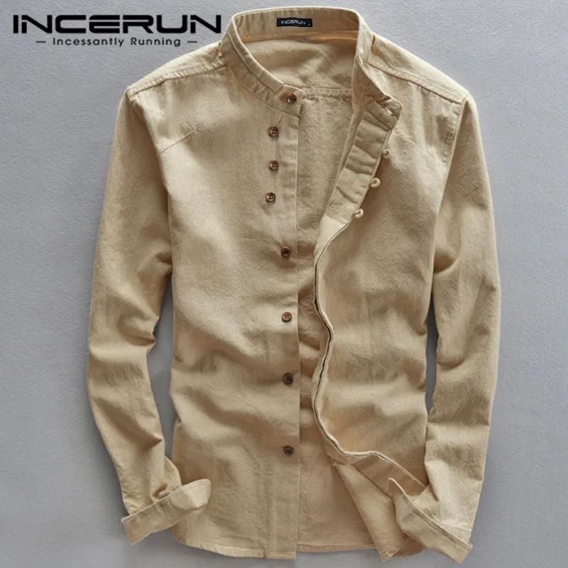 New Spring Men Shirts Stand Collar Solid Long Sleeve Streetwear Fashion Business Brand Shirts Cotton Camisas Hombre INCERUN New Spring Men Shirts Stand Collar Solid Long Sleeve Streetwear Fashion Business Brand Shirts Cotton Camisas Hombre INCERUN
