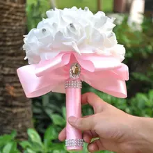Корейский стиль Свадебный искусственный букет невесты цветок ПЭ Пена розы с искусственным кристаллом ленты со стразами для вечерние декор с церковью