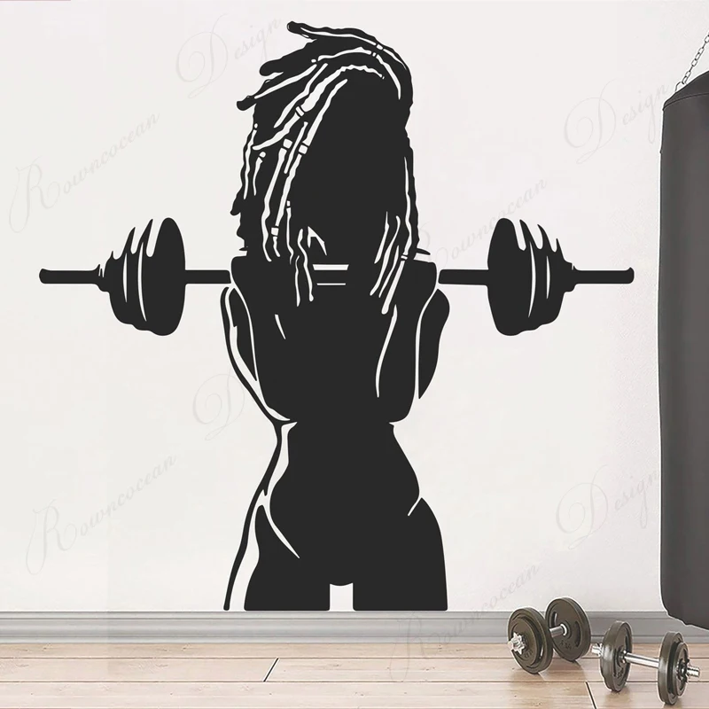 

Afro Girl Gym Decal Power Fitness Club Weightlifting Dumbbells Wall Stickers Vinyl Art Decor Wallpaper Motivation Murals 4293