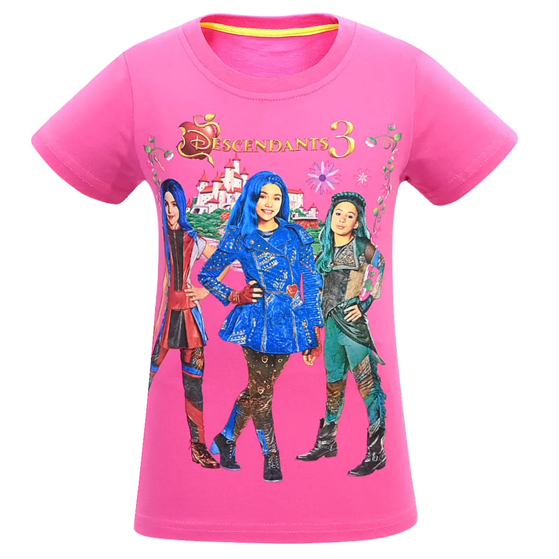 3577rose Summer Children T-Shirts Tops Short Sleeve Descendants 3 Girls T-shirt Cartoon Clothing Casual Baby Kids Tees T Shirt - Цвет: 3577rose