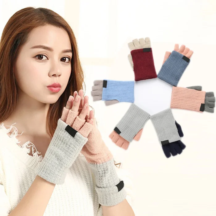 Женские модные перчатки с открытыми пальцами, сохраняющие тепло, вязаные перчатки для зимы, удобные женские перчатки J9