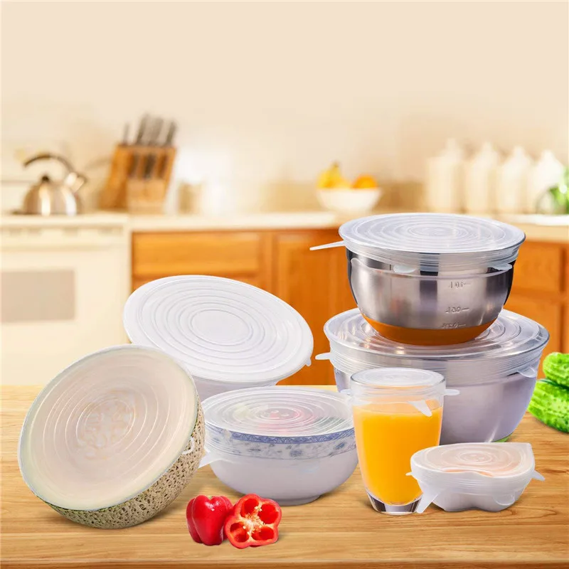 

6 Pcs/Set Kitchen Gadgets Stretch Food Silicone Cover Reusable Silicone Stretch Lids Pot Cover Caps Fruit Kitchen Accessories.Q