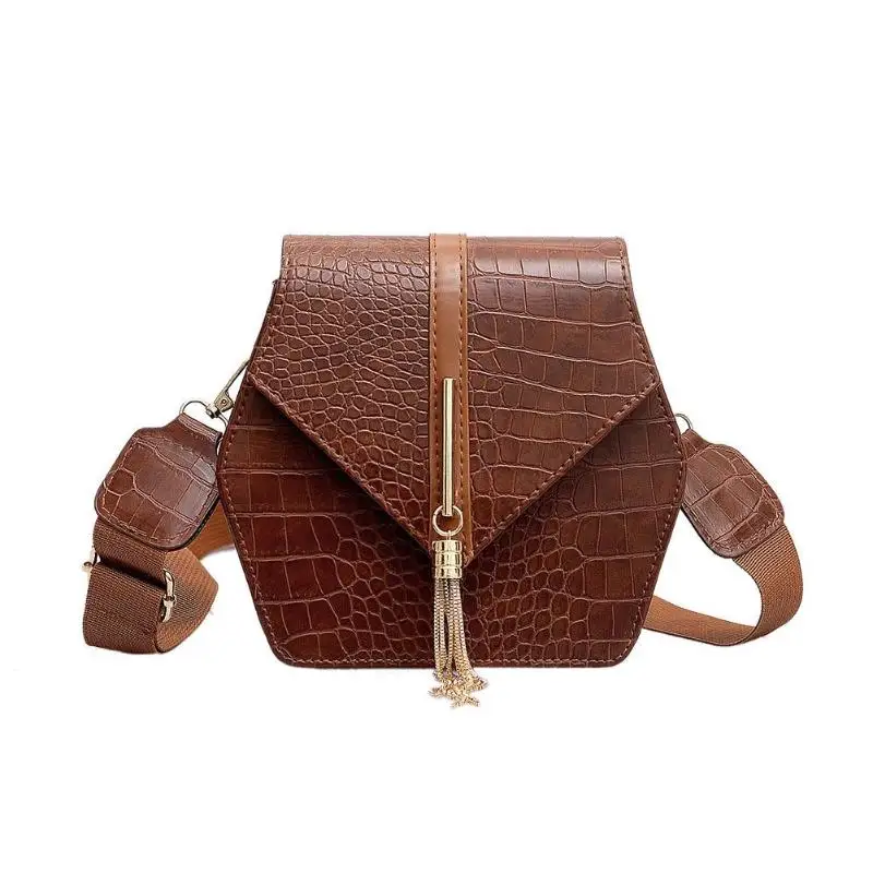 cheap Hot Sale Handbags Delicate Design Women Crossbody Shoulder Bag Hexagon PU Leather Handbag Vintage Classic Satchel