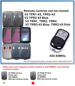 

V2 TPR-43, TRR, TRR 43 Blue, Pink Remote Control Duplicator 4-Channel 433.92MHz fixed code