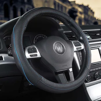 

Leather Car Steering Wheel Cover Durable Anti-slip Steering Wheel Wrap/D ring Cover 37/38cm Car Interior Accessories For VW etc