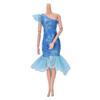 

1 Pcs fashion Handmade One Shoulder Blue Mermaid Dress for Barbie Doll Clothing high quality