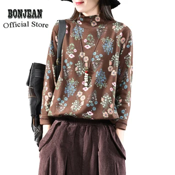 

Women Sweater Pullover Tops Basic Knit Turtleneck Big Loose Print Vintage Fashion Casual for Spring Autumn AZ29171323
