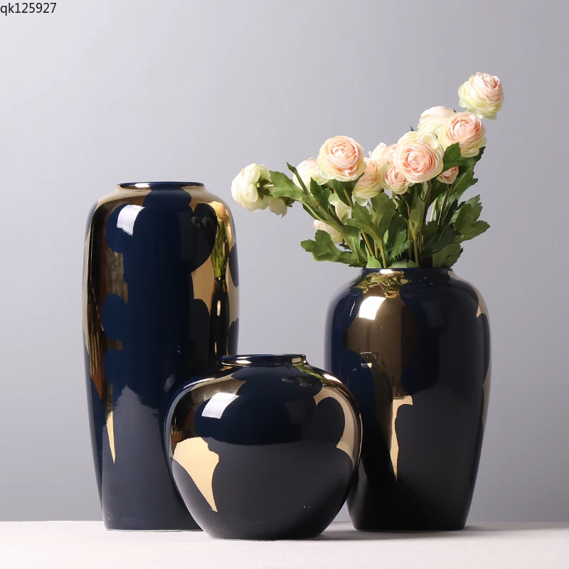 

European Deep Purple Gilded Ceramic Vase Flower Arrangement Simulation Flower Art Hydroponic Vase Wedding Living Room Decoration