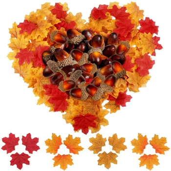 

Botique-Artificial Acorn Nuts and Artificial Maple Leaves Fake Leaves for Home Party Birthday Thanksgiving Christmas Decoration