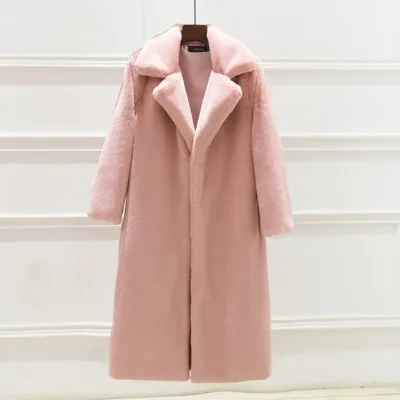 Зимняя мода размера плюс, новинка, Высококачественная шуба из искусственного меха норки, женские длинные шубы, Женская свободная Толстая теплая плюшевая куртка - Цвет: Pink