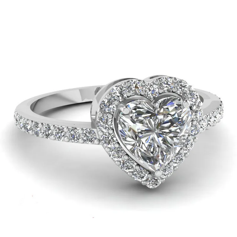JoiasHome 925 Серебряные кольца модные ювелирные изделия с цирконием в форме сердца драгоценные камни женское кольцо свадебный подарок Размер 6-10 - Цвет камня: JS-CSR566white