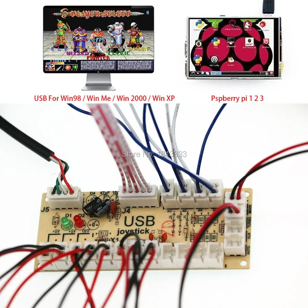 

USB-плата для ПК Raspberry Pi, 16 комплектов, с нулевой задержкой, джойстик энкодера, аркада, набор «сделай сам» для игр с нажимными кнопками SANWA