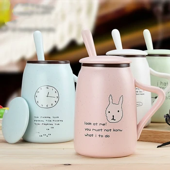 

Sesame Ceramics Cup Originality Children Student Bring Cover Ceramics Tea Water Cup Breakfast Milk Coffee Cup You Gift