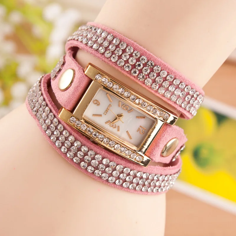 

T1800004 Square Around 3-Circle Full Of Crystals Watch Gold Plated Table Alloy Metallic Belt Quartz Casual Bracelet Watch