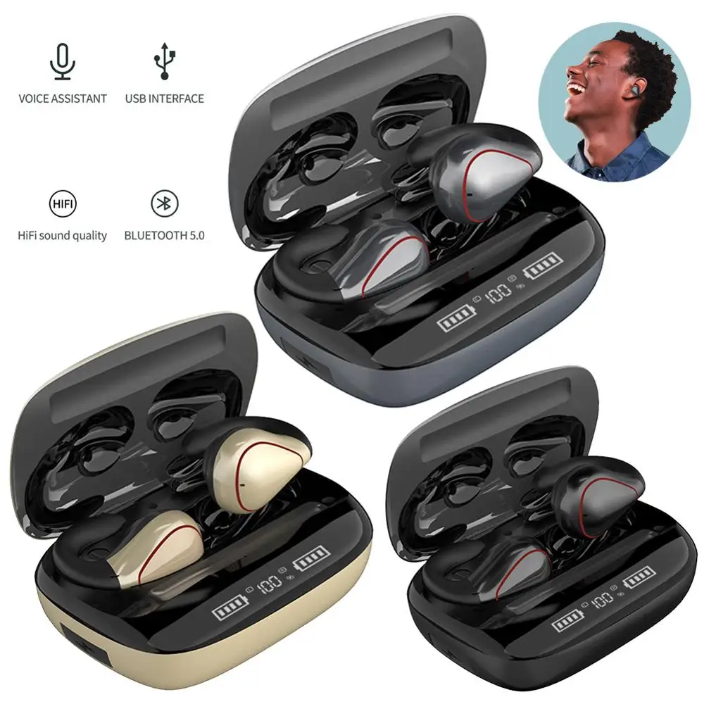 Wireless Bluetooth 5 0 Stereo EarphonesSuper Bass Sound Handsfree Calling with Microphone Power Bank for Smart Phones iPhone LG