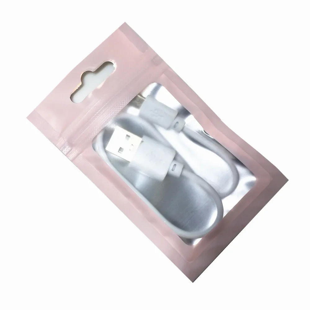 13 размеров красочный матовый прозрачный Алюминий Фольга пакет для упаковки с молнией с отверстием для подвешивания электроники линии передачи данных Еда Mylar сумки с замком-молнией - Цвет: Matte Pink