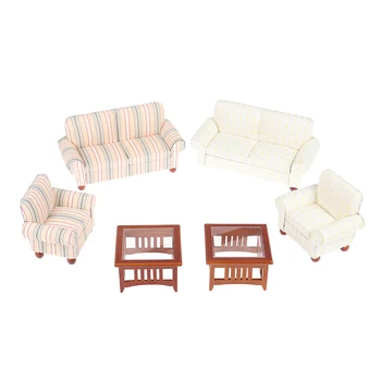 

4pcs/set 1:12 Dollhouse Miniature End Table Sofa Set Doll House Living Room Bedroom Decor DIY Furniture Toys