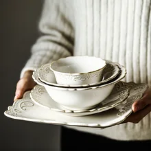 Special Price Antique Relief Ceramic Dinner Plate Set Porcelain Main Dish Serving Tray Dessert Salad Dishes Tableware For Restaurant Home Cafe