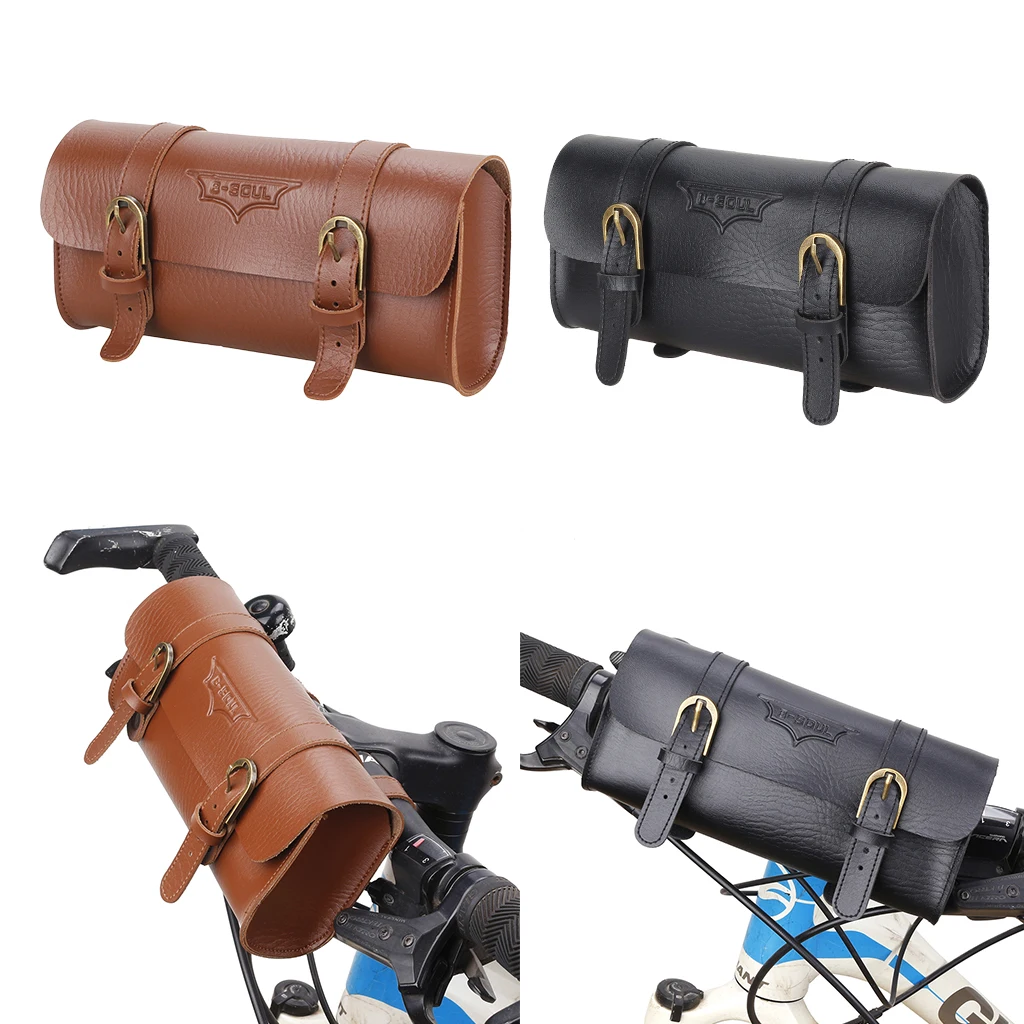 PU Leather Retro Bicycle Handlebar Bag Cycling Bike Front Pouch Pack