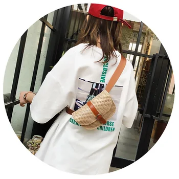 

​Straw Weave Waist Bag Women's Summer Fashion Beach Fanny Pack Solid Money Bags Belt Wallet Phone Pouch Ladies Solid Bum Bag
