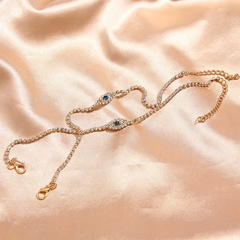 JJFOUCS 2 шт./компл. роскошный браслет с синими кристаллами амулеты стразы цепочка