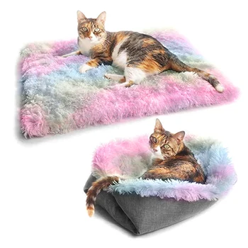 

Autumn Winter Cat Pet Sleeping Mat Dual-Use Dog Cat Bed Long Plush Fluffy Cat Mattress Warm Cushion Machine Washable HUG