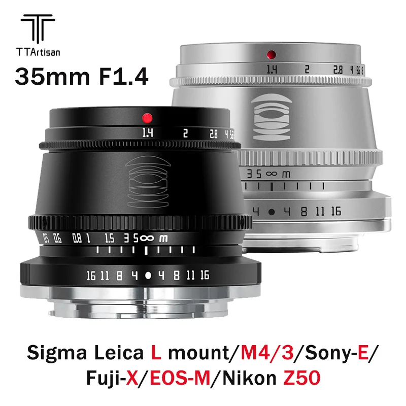 TTArtisan 35mm F1.4 Camra Lens APS-C MF Lens for SONY FUJI X Canon M Panasonic Olympus M43 Mount Leica L Camras Lens