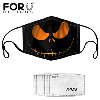 

FORUDESIGNS Adult Dustproof Mouth Cover Mask 7pcs PM2.5 Filters Jack Skellington Face Print Reuseable Comfortable Kids Masks