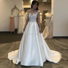 Элегантные атласные свадебные платья трапециевидной формы, прозрачные Свадебные платья с глубоким вырезом и рукавами-крылышками, сексуальное кружевное платье невесты с открытой спиной и аппликацией