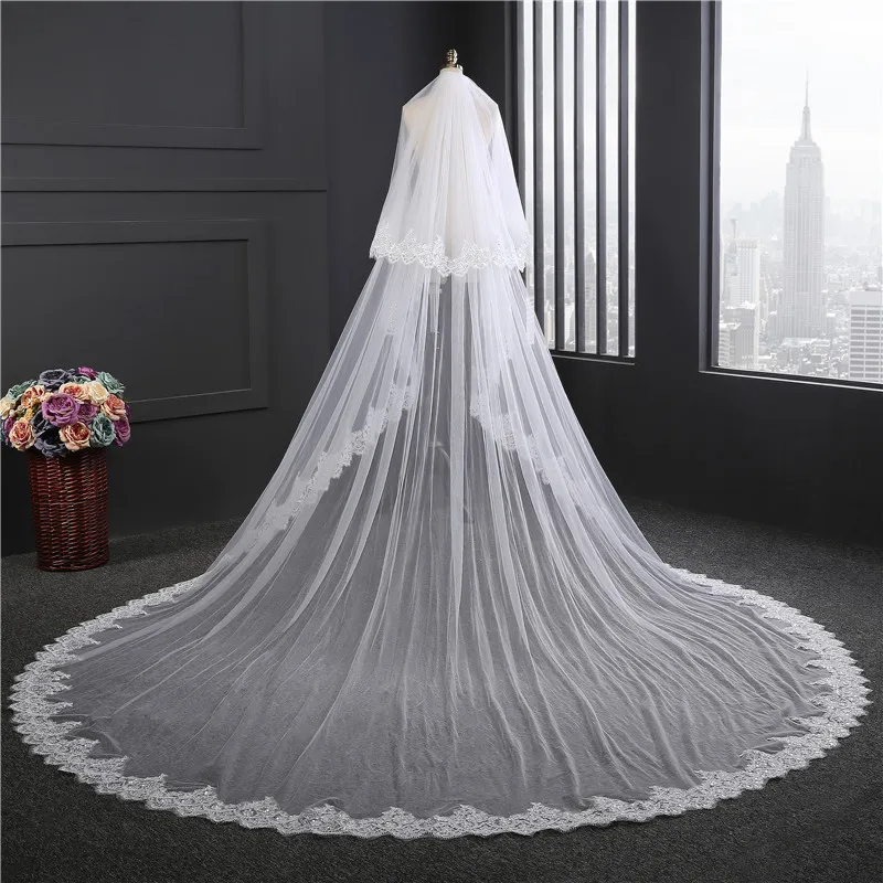 

Lace sequin Veil Ultra Wide 3M Long Tail Two Layer Veil New Customer Make Double Layer White Ivory Veil