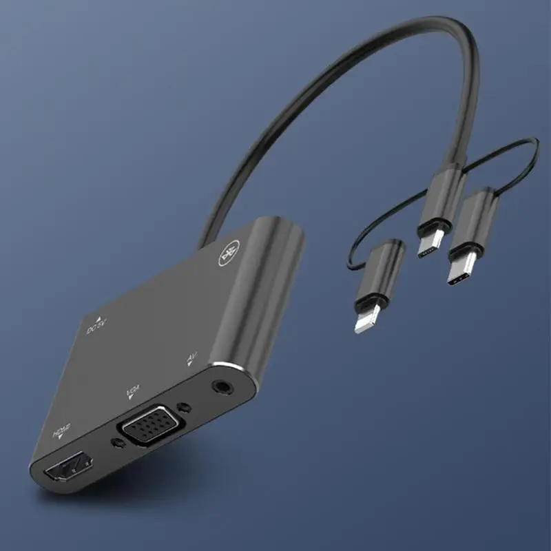 Многофункциональный Тип-C Экран линия Мужской к HDMI, VGA, AV ТВ HD адаптер для huawei iPhone iOS Android телефон к ТВ HD ТВ