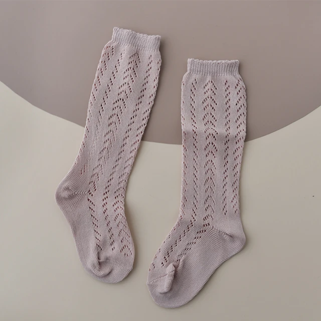 New Summer Children Socks Baby Girls Knee High Toddler Socks Cotton Long Tube Cute Princess Mesh Socks Kids Hollow Out Socken Dark Pink