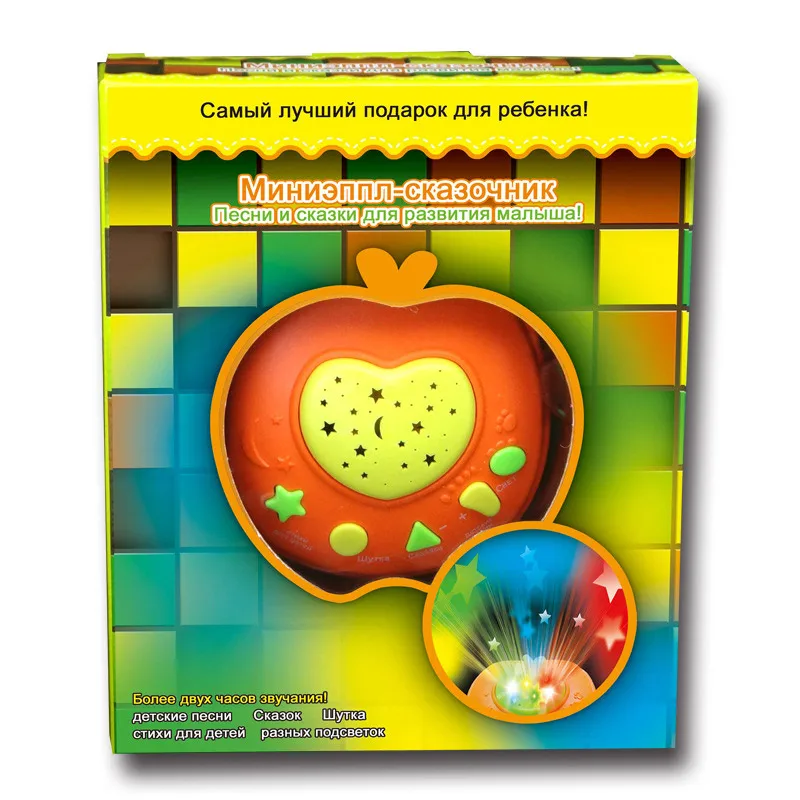 

Russian language Early education Story Machine with night light Star Projector Apple shape Musical toy for kids children