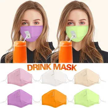 

Adult Women Protect Cotton Face Mask Drinking Mask with Hole for Straw breathable masque maska cover Face Mouth Mask mascarillas